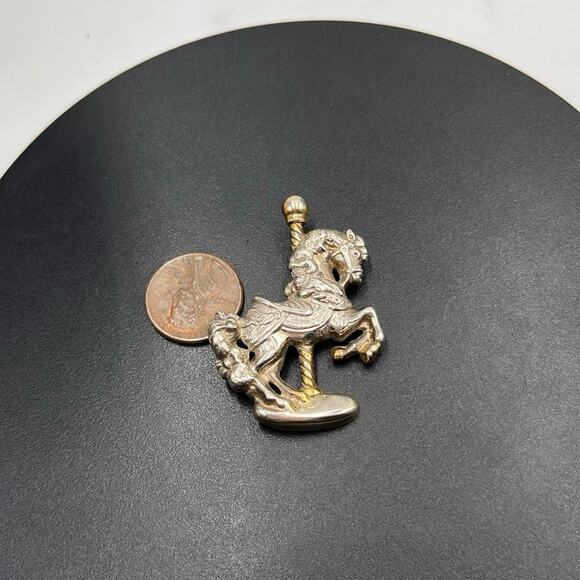 Gorham Sterling Silver Merry-Go-Round Carousel Horse Brooch with Gold Accents - Picture 3 of 8